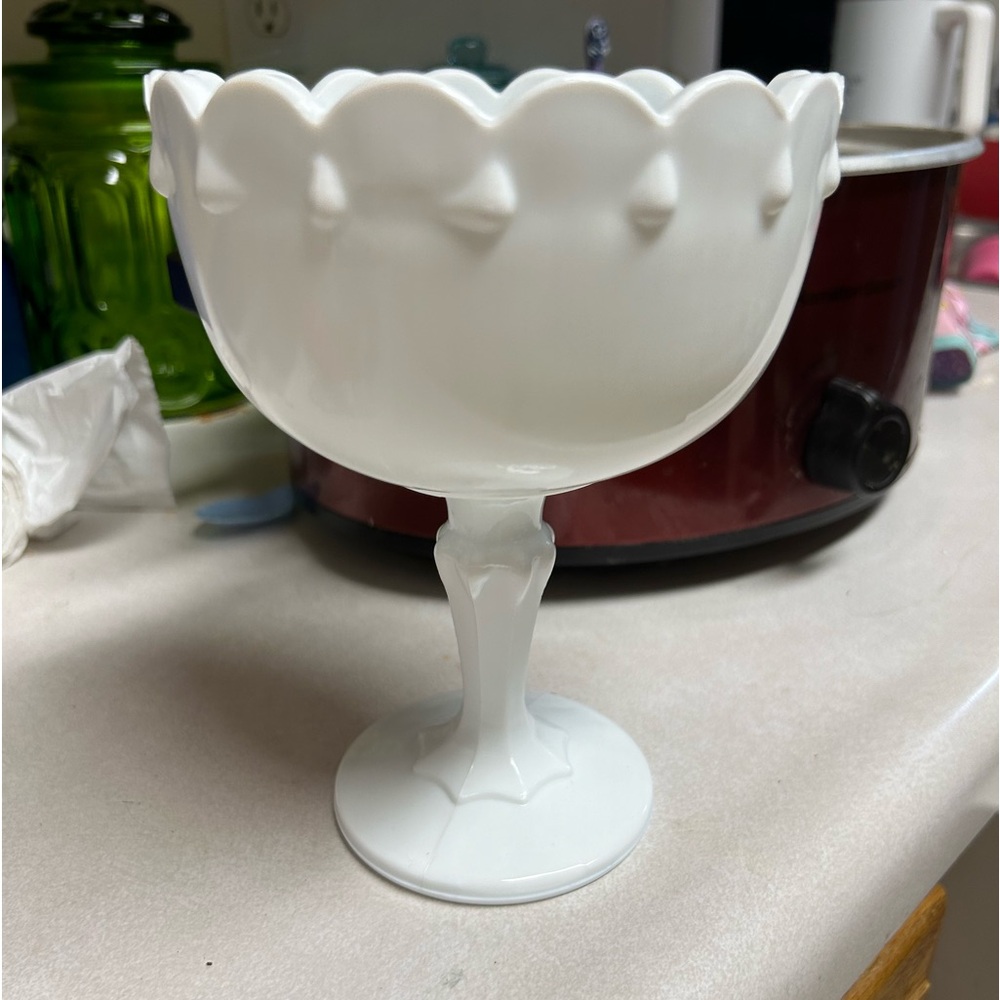 Vintage Milk Glass Pedestal Dish Indiana Glass Teardrop Small Milk Glass Compote